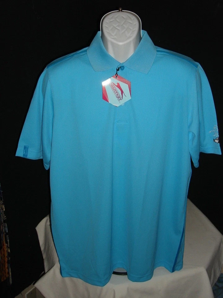 CAMISA POLO NUEVA CON ETIQUETAS SLAZENGER SOLID LT. AZUL 100% POLI S/S L "AADC BARRY FISH GOLF" Foto 1 de 4