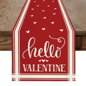 Elegante Corazones a Rayas Francesas Modo Artoide Amor Hola San Valentín Mesa Correr... - Imagen 1 de 7