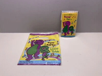 Barney Party Invitations Vintage 1992 8 Pack Baby Bop Tri & 8 Loot Bags - Image 1 of 4