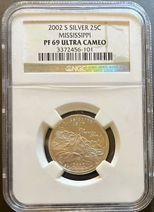 2002 S Mississippi Silver Proof State Quarter PF69 Ultra Cameo NGC - Picture 1 of 2