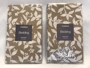 Crate & Barrel 100% Cotton Standard Pillow Sham Pair Taupe Beige Leaves Branches - Picture 1 of 3