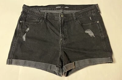 Old Navy Women’s 16 Distressed Boyfriend Black Shorts Cuffed W/ 3.5 Inch Inseam  - Image 1 of 4