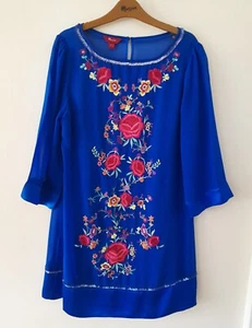 Monsoon 100% Silk Blue 3/4 Sleeve Floral & Sequin Mini Dress/Top Size 12(BNWOT) - Picture 1 of 9