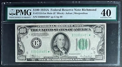 NQC Fr 2153-Em Mule 1934A $100 Very Rare Low Serial Start Note - PMG EF 40 - Image 1 of 2