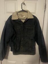 Vintage Sherpa Lined Denim Jacket Key Imperial Distressed Trucker Coat Size 44