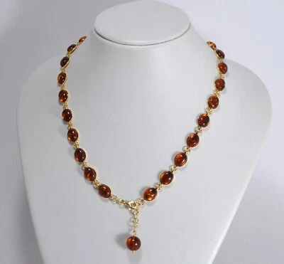 COLLANA  ARGENTO 925 DORATO CON CABOCHON AMBRA 8 x 10 mm               AGLN 0244 - Immagine 1 di 4