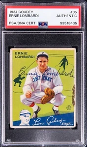 Ernie Lombardi "MVP" 1934 Goudey #35 Signed Rookie Card "HOF" Auto (RC) PSA Rare - Picture 1 of 2