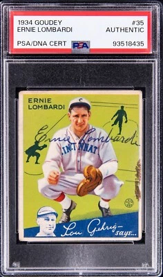 Ernie Lombardi "MVP" 1934 Goudey #35 Signed Rookie Card "HOF" Auto (RC) PSA Rare - Image 1 of 2