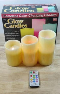 GLOW CANDLES🔥 3PC FLAMELESS CANDLES 4"5"6"PILLAR 12 COLOR CHANGING REMOTE WAX🔥 - Picture 1 of 12