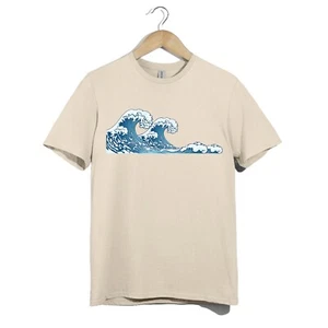 Japanese Great Wave Style Ocean Art Unisex T-Shirt | Hokusai Surf Graphic Tee - Picture 1 of 20