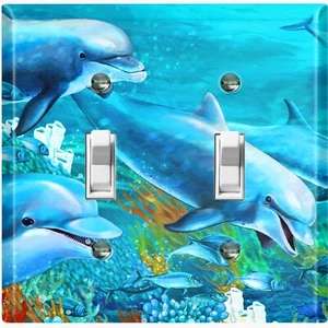 Cubierta de interruptor de luz de metal placa de pared familia de peces delfines marinos - Imagen 1 de 26
