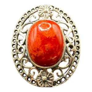 Anillo de plata de ley 925 esponja coral filigrana naranja ovalado piedras preciosas talla 7 - Imagen 1 de 9