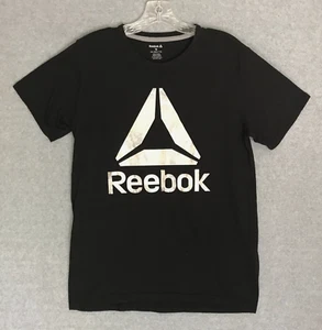 Reebok Logo Shirt Youth 2XL 18 Reflective Graphic Boys Black Short Sleeve - Picture 1 of 7