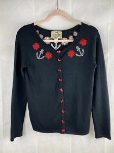 Collectif Cardigan Size M Women's 50's Nautical Black Vintage Rockabilly Pin up - Picture 1 of 14
