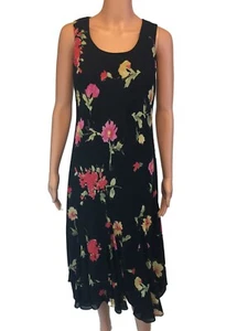 Cato Womens Sz 10 Gored Ruffled A-Line Dress Black Floral Sleeveless Scoop Neck - Picture 1 of 10