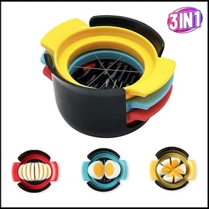 3 in 1 Egg Slicer Stainless Steel Hard Boiled Egg Strawberry Soft Fruit Cutter - Picture 1 of 6