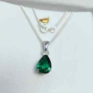 5Ct created emerald necklace 925 Silver Handmade Pear Cut Pendent With Chain 18'