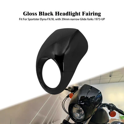 Faro delantero negro brillante carenado capucha café racer para Harley Sportster Dyna FX Foto 1 de 4