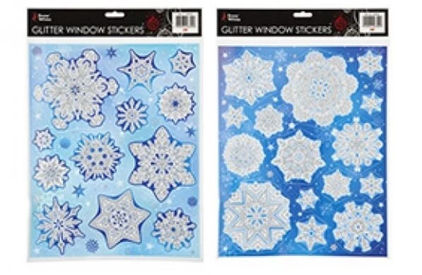 PMS Christmas Snowflake Indoor Window Decorations Stickers Glitter Select QTY 2 4 6s