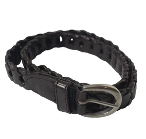Cinturón de cuero genuino tejido marrón hebilla de latón macizo talla M/L - Imagen 1 de 4