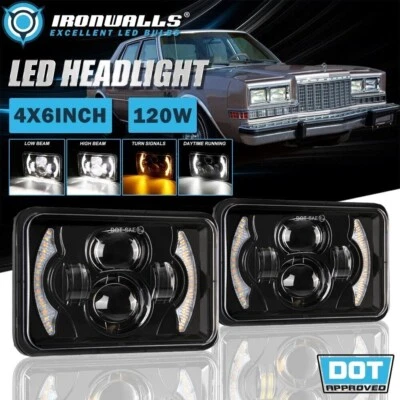 Pair 4x6" INCH LED Headlights Hi/Lo DRL Turn Signal for Plymouth Caravelle 79-89 - Image 1 of 4
