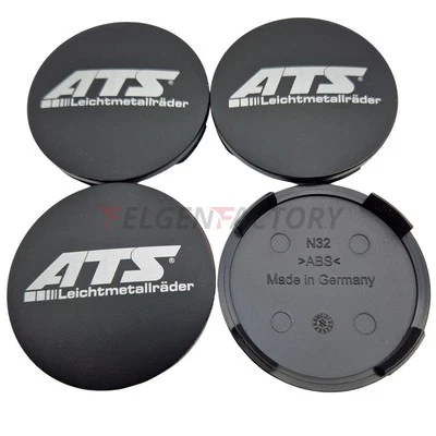 4X ATS Nabendeckel 64mm Matt Schwarz (N32) Logo Silber (ATE) - Original Felge... - Bild 1 von 4