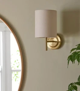 Home Candelabra Steel Wall Light Brass &Natural For Home 24cm Light Shade Dented - Picture 1 of 5