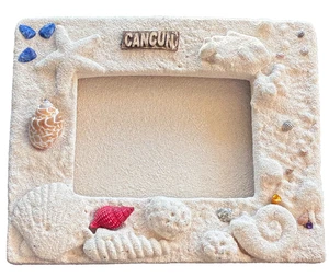 CANCUN Beach Sand 3D Photo Picture Frame Seashell Design Handmade Vtg - Picture 1 of 6
