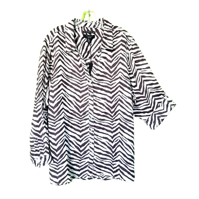 Tahari LINEN blouse women PLUS Size 3X ivory brown woman Christmas sale gift new - Image 1 of 4