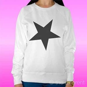 FELPA DONNA LEGGERA SWEATER BIANCO " STELLA NERA BLACK STAR MINIMAL " - Imagen 1 de 1