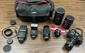 Minolta X-700 Film Camera w/ 3 Lenses 2 Sunpaks & Case UNTESTED - Picture 1 of 15