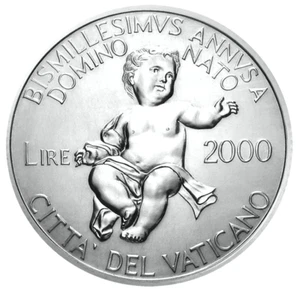 VATICAN 2000 LIRE 2000 ( Birth of Jesus ) SILVER Commem. coin (KM# 353) BU - Picture 1 of 5