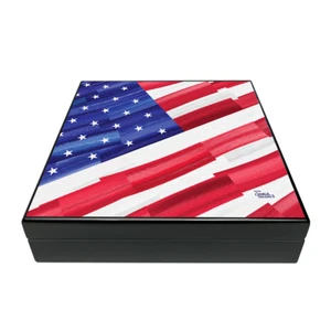 Humidor Supreme 20-ct Small Cigar Humidor Wood Box, USA flag Design - Picture 1 of 4