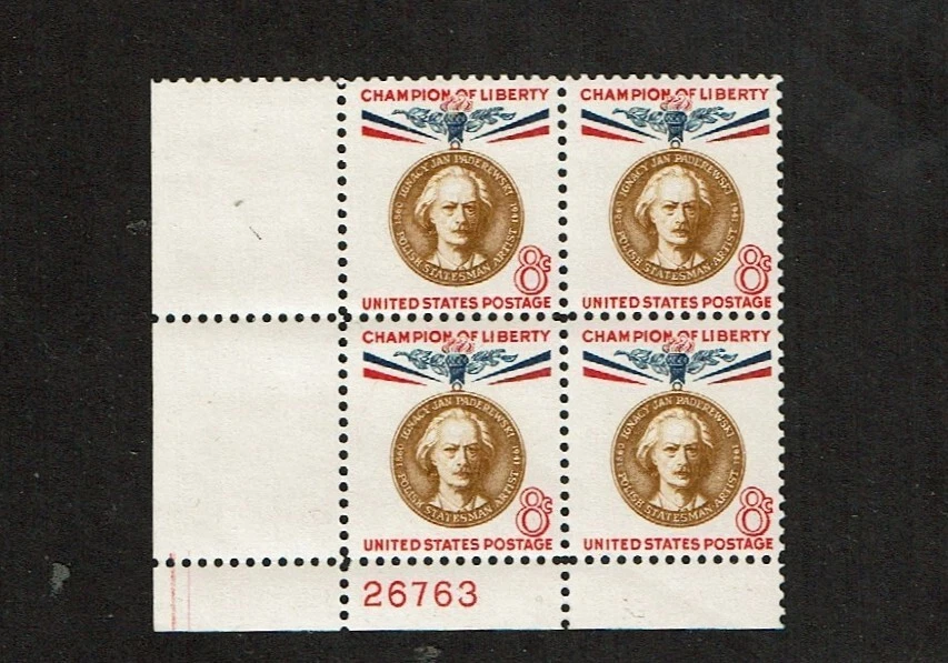 1960 U.S Commem 8c PADEREWSKI Plt #Blk of 4  Sc#1160 M/NH/OG/Pristine - Image 1 of 1
