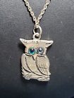 Vintage Sterling Silver Owl Pendant With Glass Eyes on 18" Chain (Boxed)