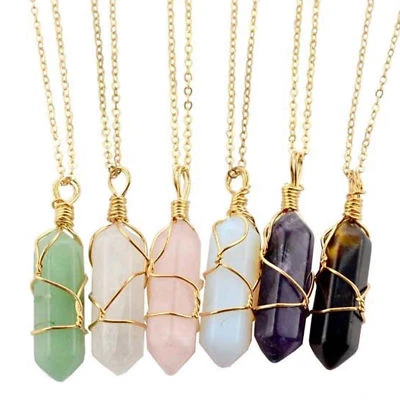 Natural Stone Pendant Bracelet Set Gemstone Crystal Quartz Healing Necklace Gift - Image 1 of 4