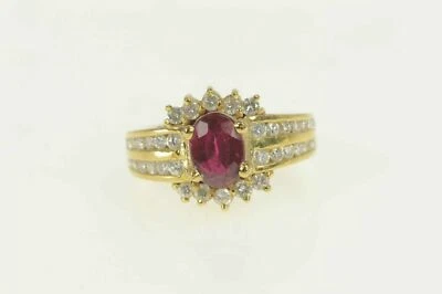 Anillo de compromiso con halo de diamantes de turmalina natural de 2,42 quilates enchapado en oro y plata Foto 1 de 4