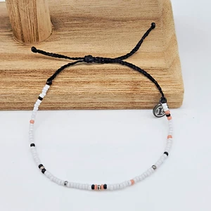 Pura Vida Black Bitty Braided Seed Bead Bracelet – White, Black & Pink Beads - Picture 1 of 7