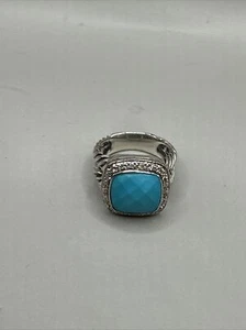 David Yurman Albion 11mm Faceted Turquoise & Diamond Ring Size 6 - Picture 1 of 6