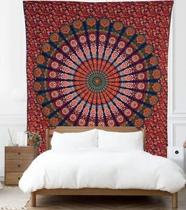 Boho Queen Peacock Mandala Tapestry Wall Hanging Tapestries Home Decor Bedspread - Picture 1 of 6