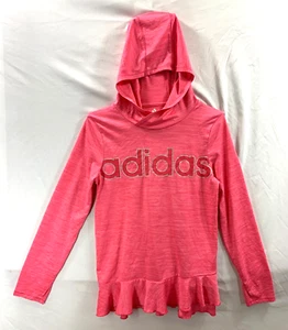 Adidas Climalite On The Go Girls Hoodie XL (16) Ruffle Pink Sweatshirt - Picture 1 of 14