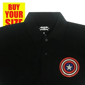 Men's Polo Shirt - MARVEL AVENGERS-Shield LOGO CAPTAIN AMERICA - BLACK - Picture 1 of 2