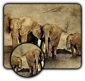 Elephant Family Art Mouse Pad + Coaster - 1/4" Rubber Mat -Great Gift Woman Man - Picture 1 of 3