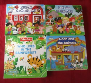 Lot of 4 Fisher Price Little People Board Books Flaps Farm Zoo Noah Rainforest - Picture 1 of 8