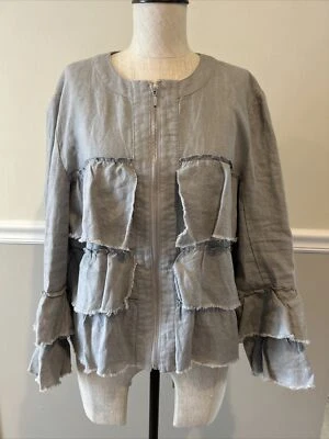 INC International Concepts Women's Tiered Jacket Linen Ruffle GRAY Size Large - Image 1 of 3