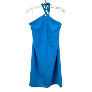 Boston Proper Women’s Halter Tie Neck Turquoise Sheath Dress Short Medium New - Picture 1 of 9