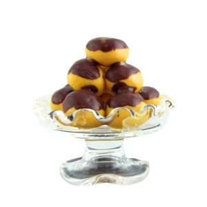 Dolls House Miniature Profiteroles in Pedestal Glass Dish Cake Stand - Picture 1 of 8