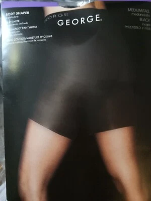 George ~ Body Shaper Silky Sheer Pantyhose ~ Med Tall ~ Black Color - Image 1 of 3