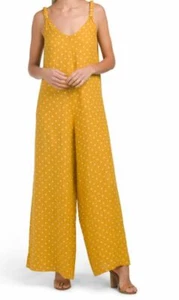 NWT Italy Yellow 100% Linen Romper Jumpsuit Boho Gaucho Wide Leg SMALL S 0 2 4 6 - Picture 1 of 2
