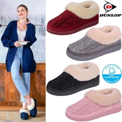 LADIES SLIPPERS WOMEN DUNLOP MEMORY FOAM FUR THERMAL ANKLE BOOTS WARM SHOES SIZE - Image 1 of 4
